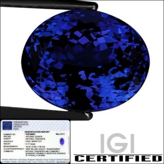 IGI Certified 4.39 ct AAAAA Natural DBlock Tanzanite Oval Cut Deep 
