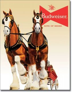 Budweiser King Of Beers Clydesdales Team Wagon Beer Bar Tin Metal Sign