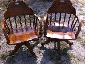 Vintage Antique Wood Wooden Barrel Oak Office Swivel Desk Chair