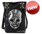 Punk Black Skull Face Designer Pu leather Handbag Purse Bag Wallet 