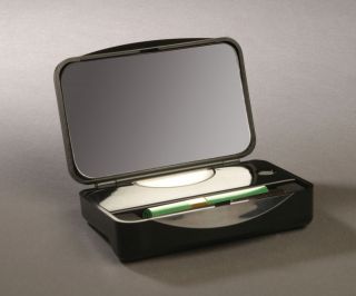 LED Lighted 10X Mirror Compact with Accessory Compartment & Tweezers 