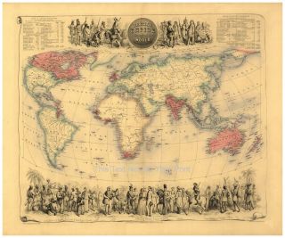 Large A1 Victorian British Empire Throughout the World Antique Colour 