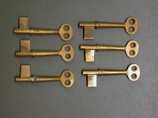 Lot of 6 Antique Brass Mortise Lock Key Blanks