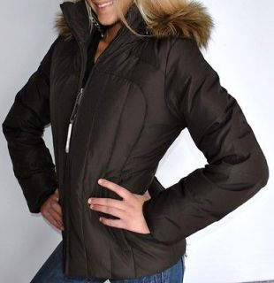 New Womens Calvin Klein Down Ski Jacket Coat Detachable Faux Fur Hood 