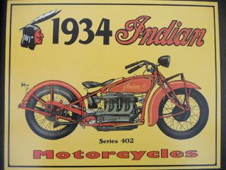 Indian Motorcycles 1934 Garage Sign Service Parts Dealer Emblem Logo 