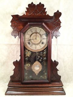 Antique Gingerbread Kitchen Clock with Alarm Unit Unknown Great 