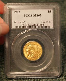 1912 P $5.00 Gold Indian Half Eagle Five Dollar (PCGS MS62) $5