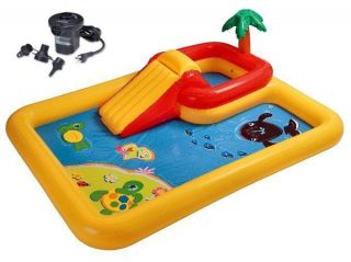 Intex Ocean Play Center Kids Inflatable Wading Pool + Quick Fill Air 