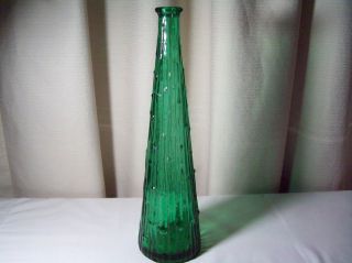 Mid Century Modern Green Genie Bottle Made in Italy Optic Art Glass 