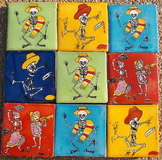   MEXICAN TALAVERA POTTERY 2 tile Halloween DAY OF THE DEAD + Italy CD