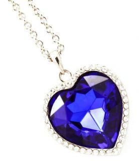 TITANIC HEART OF THE OCEAN BLUE CRYSTAL RHINESTONE NECKLACE FREE GIFT 