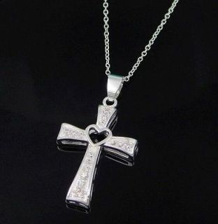   Price  Lovely Crystal Cross Charm Silver Plated Necklace N49