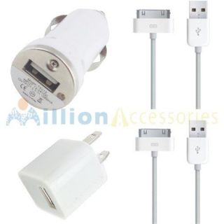 USB AC Wall Charger+ Car Charger + Data Cable for iPod iPhone 4S