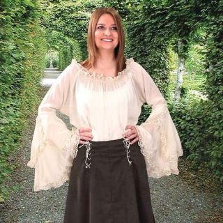 Peasant Blouse Ladies Renaissance Faire Crinkle Top   Lace Bell 