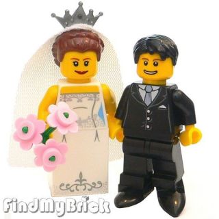 M634 Lego Wedding Bride & Groom Custom Minifigures with Marriage Gown 