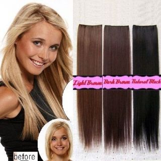 24 Long Straight Heat Proof Clip On Clip In Hair Extension Volumizer 