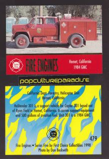 1984 GMC Helitender 301 FIRE TRUCK ENGINE CARD Hemet, California CA 
