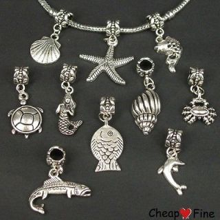   silver Mermaid starfish turtle crab shells dolphins Charms Beads