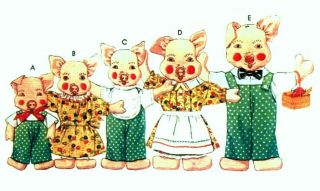 Vintage SEWING PATTERN 5 Darling Little Pigs and their clothes 10 to 