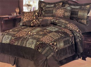   Leopard Giraffe Tiger Velvet Comforter Set Bed In A Bag Queen Brown