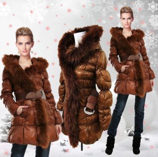 Womens just Winter StyleTie Belt luxury 100% Real fur cavalli Brown 