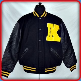   Wool/Leather LETTERMAN School Jock Jacket Mens Size L Black Varsity