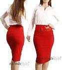 Career Fitted Long High Waist Knee Pencil Skirt Belted belt fitted 