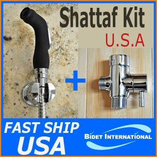 Black Shattaf Kit   Hand Held Bidet Sprayer + Brass T adapter   Bi 400