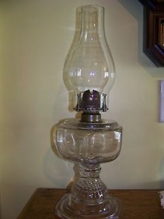 Large elegant heavy glass antique oil lamp