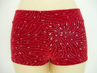 Shorts Hotpants Red Glitter Velvet Kids 4 6 8 10 12 14 Dance Gym Cal
