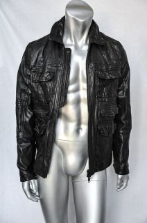 ALL SAINTS SPITALFIELD Mens Black Leather Biker Motorcycle Jacket Coat 