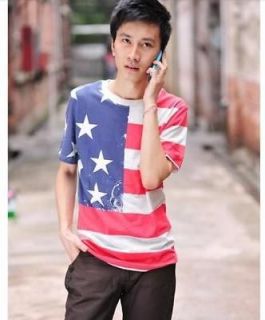 Fashion Americans Flag Pattern Mans Style Short Sleeve Casual T 