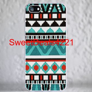 Custom White Apple iPhone 5 Blue Tribal Hipster Navajo Maya Case Cover 
