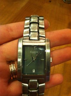 Mens Silver Stainless Steel Kenneth Cole New York Gray Rectangle Watch