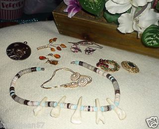 GREAT LOT OF VINTAGE JEWELRY SETS PENDENT COPPER? SHARK TOOTH NECKLACE 