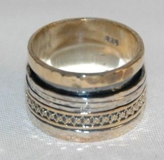     Meditation Rings  Sterling Silver with 9 Karat Gold Bands  Size 7