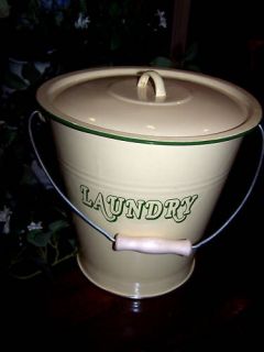 Huge Vintage Style Enamel Laundry Bucket Cream & Green