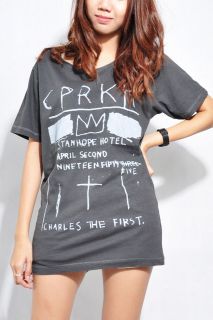 Basquiat Charlie Parker Women Oversize Wide Neck Gray T Shirt