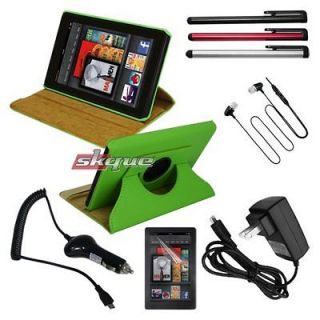 8in1 Accessory for  Kindle Fire Leather Case Green+Car Wall 