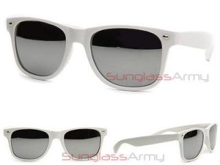 Large Wayfarer Sunglasses WHITE w/ SILVER MIRROR LENS vintage super 