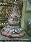   Silver inlay Turquoise ruby beryl crystal Kwan Yin Pagoda Stupa statue