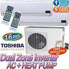 Ductless Mini Split Air Conditioner AC Heat Pump, 18000 BTU Dual Zone 