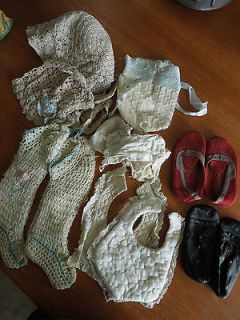 Vintage Baby clothes Early 1900s 12 pieces Hats footies bibs