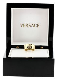 GIANNI VERSACE LADIES PAVE DIAMOND LOGO RING IN 18K, NEW IN BOX WITH 