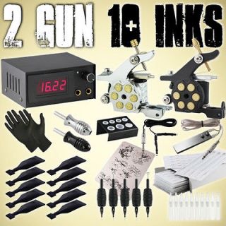 NEW Tattoo Starter Kit Digital Power Supply 2 Gun 10 KuroSumi Ink 50 