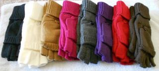 Knit Fingerless Gloves Flip Top Cover Texting Mittens Convertible 