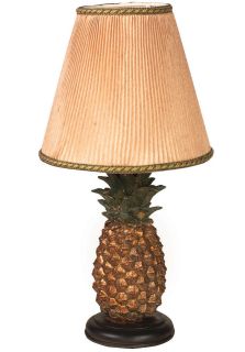 Tropical Pineapple Resin Base Table Lamp with Pleated Cloth Shade
