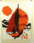 Completed Latch Hook Rug Sailboat in Sunset 18 x 24 Ready for 