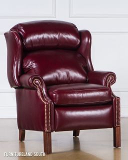  YOUNG FURNITURE CHIPPENDALE WINGBACK BURGUNDY LEATHER RECLINER CHAIR