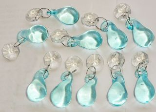 10 LAURA ASHLEY CHANDELIER GLASS CRYSTALS DROPS TEAL PEARS DROPLETS 